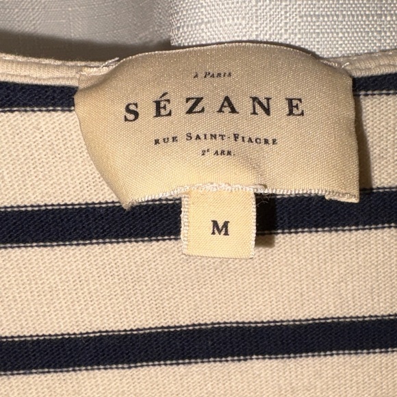 Sezane Colette Marinire Classic Navy and Cream Striped 3/4 Sleeve Top medium - Picture 5 of 7